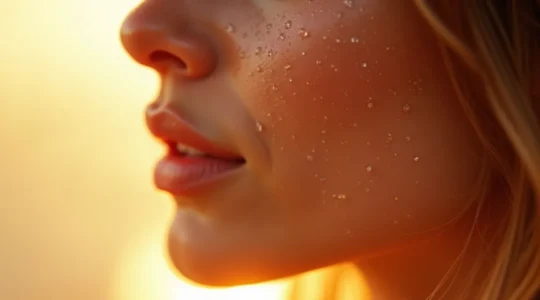 Image d'une femme avec une peau lumineuse et hydratée, montrant les bénéfices de l'acide hyaluronique pour la beauté cutanée