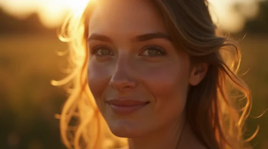 Femme rayonnante illustrant la beauté intérieure révélée à travers la confiance et l'alignement personnel