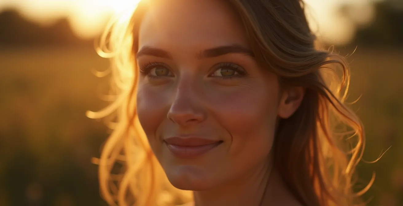 Femme rayonnante illustrant la beauté intérieure révélée à travers la confiance et l'alignement personnel
