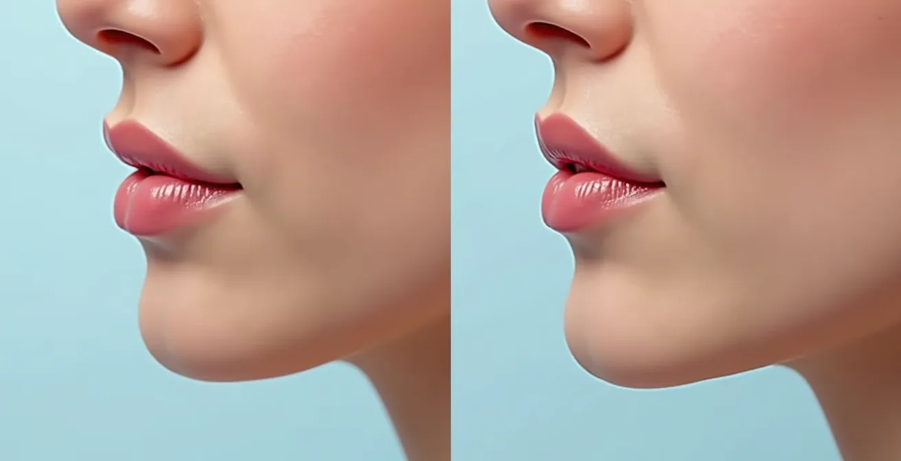 Comparaison visuelle côte à côte montrant les différences entre lèvres naturelles et résultat sur-injecté artificiels