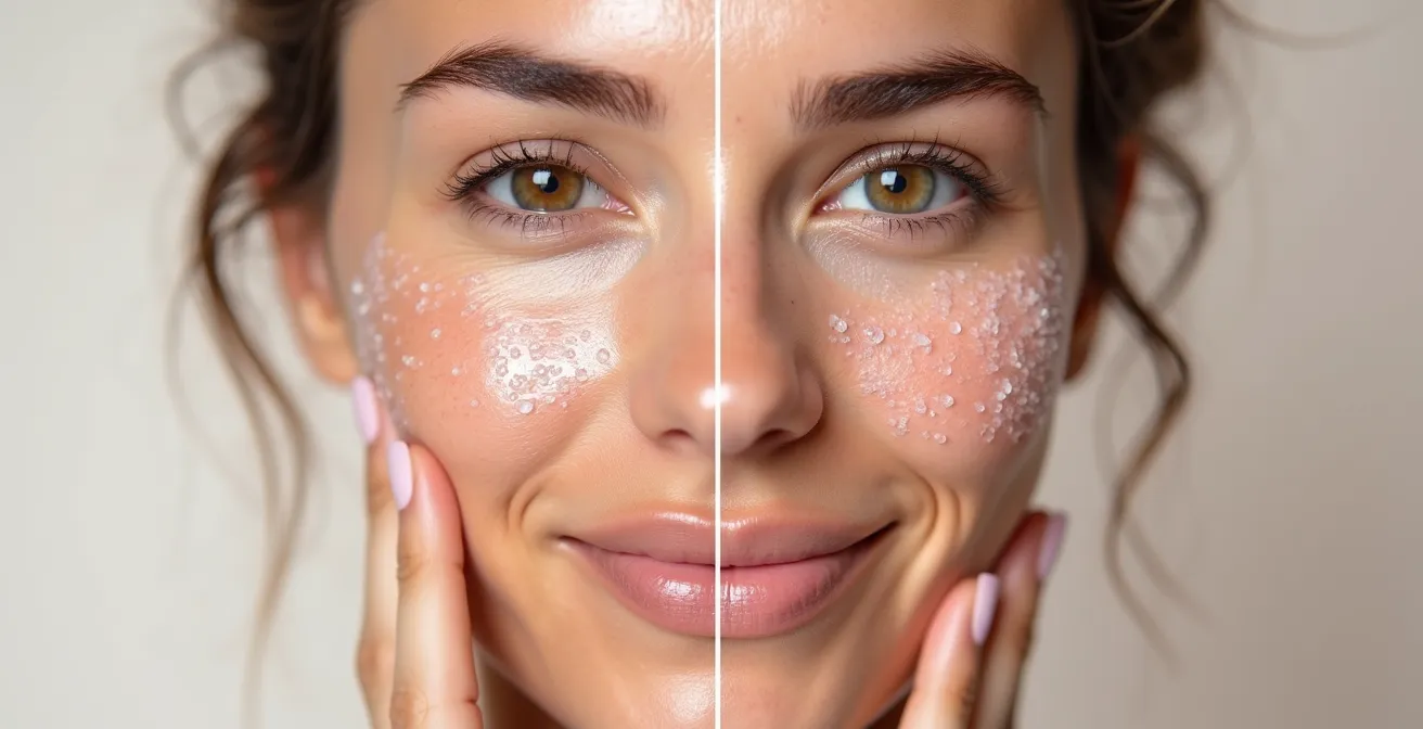Comparaison visuelle entre une peau nettoyée correctement et une peau irritée par mauvaise technique