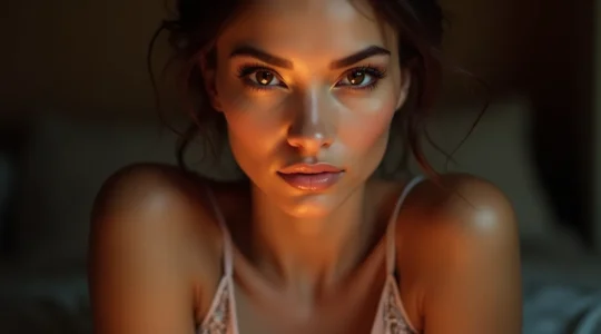 Gros plan sur un regard magnifié avec yeux intense et lumineux, maquillage sublimé sur fond neutre.