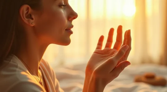 Une femme sereine pratiquant l'auto-soin holistique, nourissant son esprit et sa peau avec bienveillance
