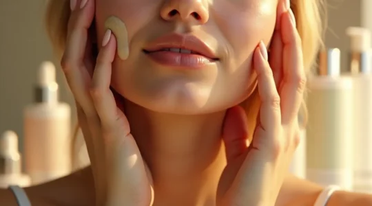 Femme appliquant ses soins du visage selon une routine bien structurée avec gestes experts