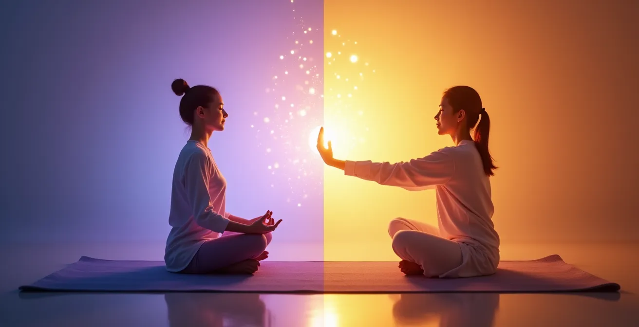 Illustration comparative montrant les effets du yoga et du tai-chi sur le système nerveux parasympathique et sympathique