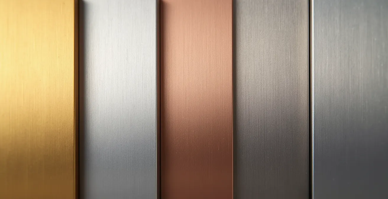 Gros plan sur différentes textures de métaux pour bijoux fins