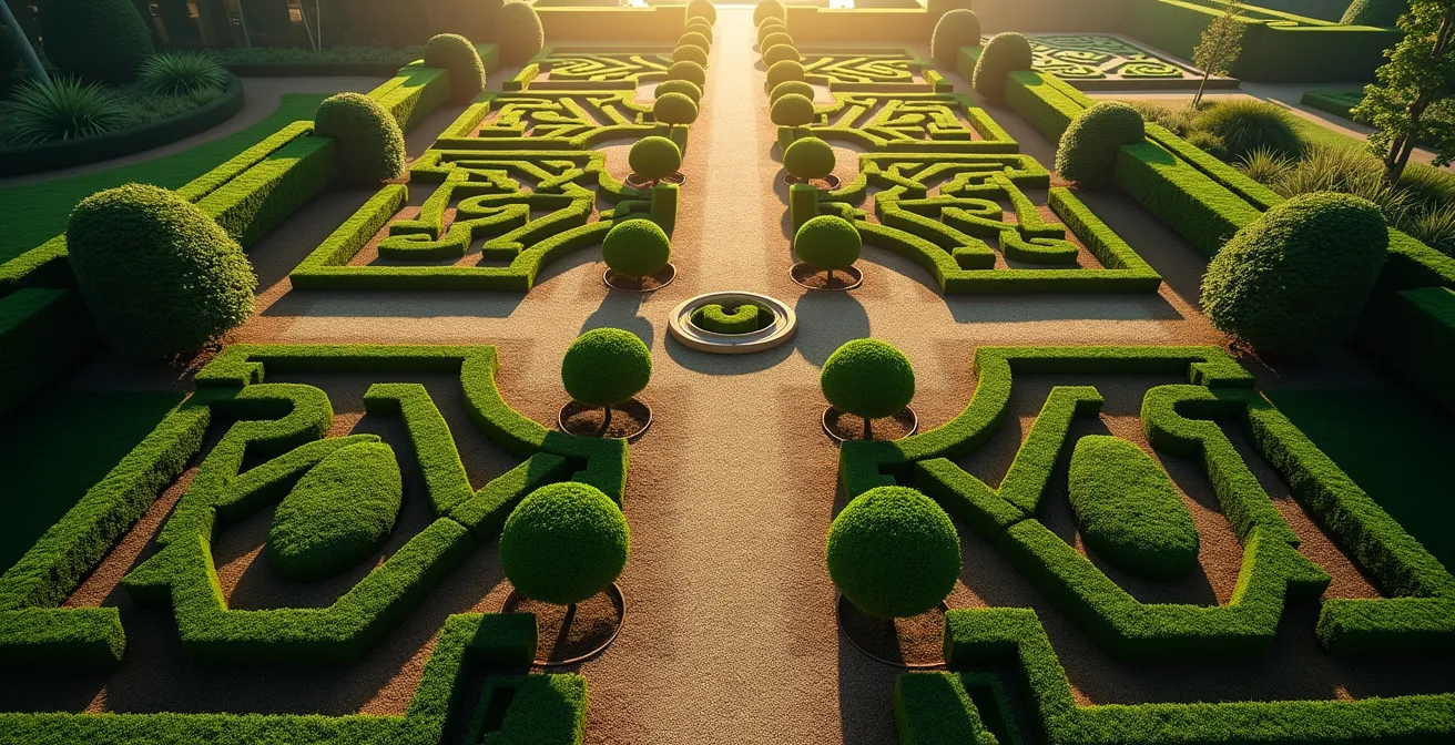 Métaphore visuelle d'un jardin à la française représentant l'équilibre du microbiome