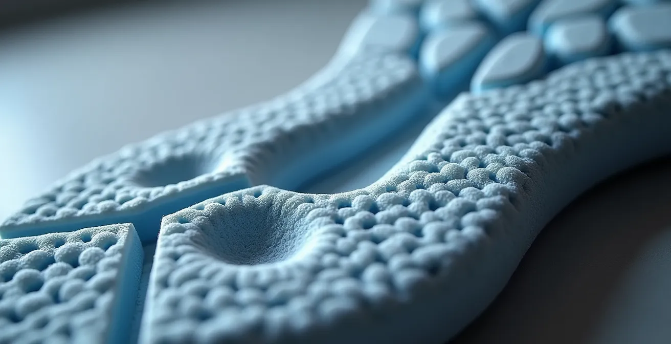 Vue macro détaillée d'une semelle de sneaker oversize montrant les technologies d'amorti