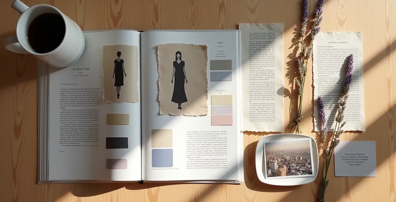 Moodboard créatif mêlant éléments de style et références culturelles françaises