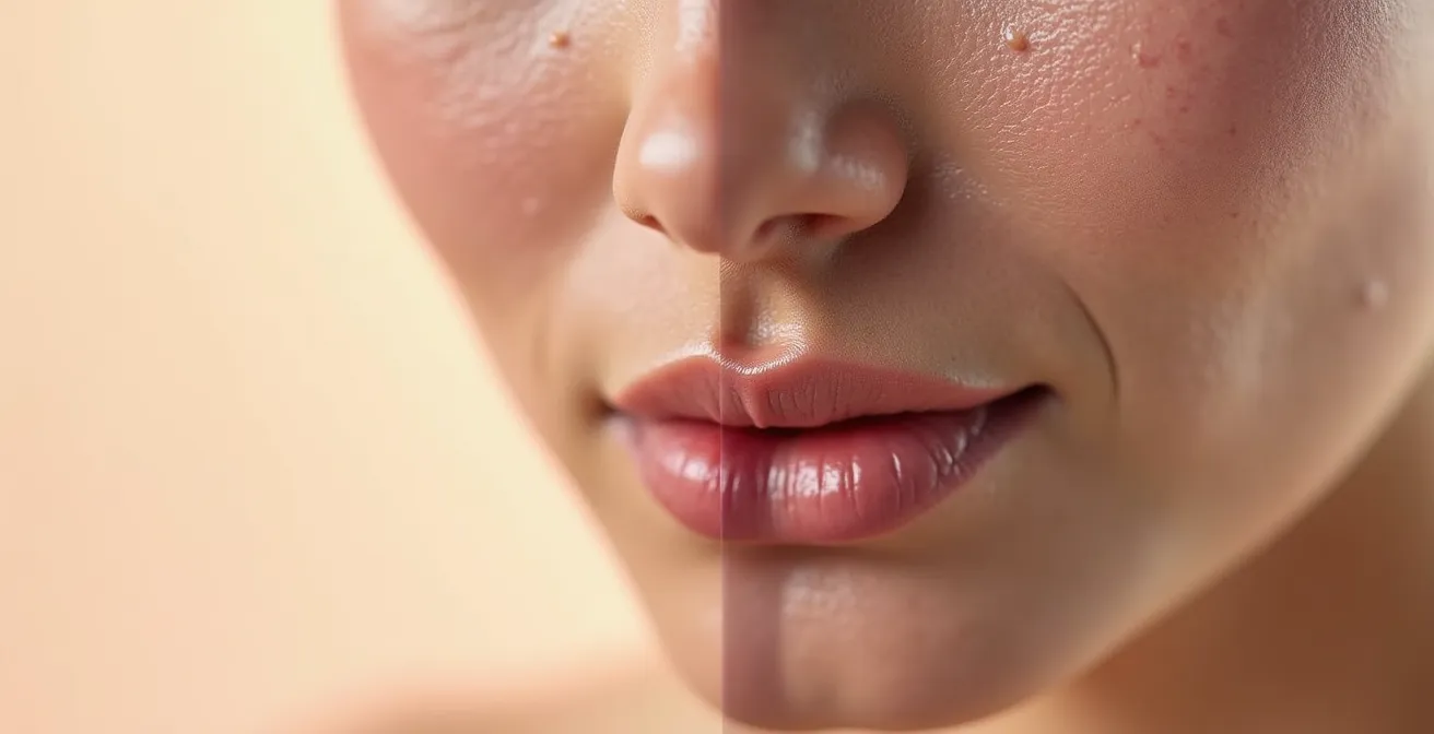 Vue macro de la peau montrant l'amélioration de la texture après traitement IPL