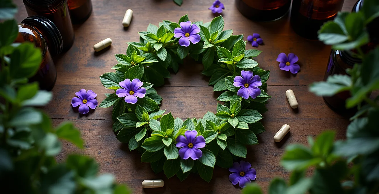 Composition de plantes médicinales françaises pour la peau : bardane, pensée sauvage et zinc