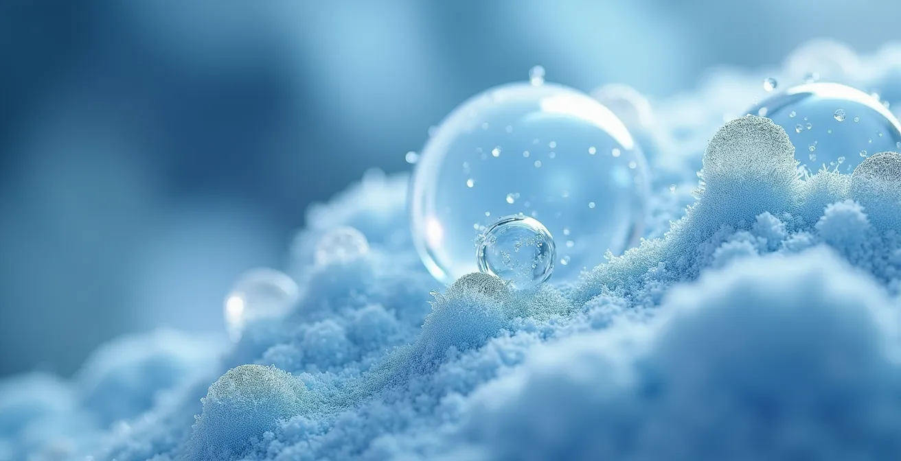 Vue macro détaillée montrant le processus de cristallisation des cellules graisseuses par le froid