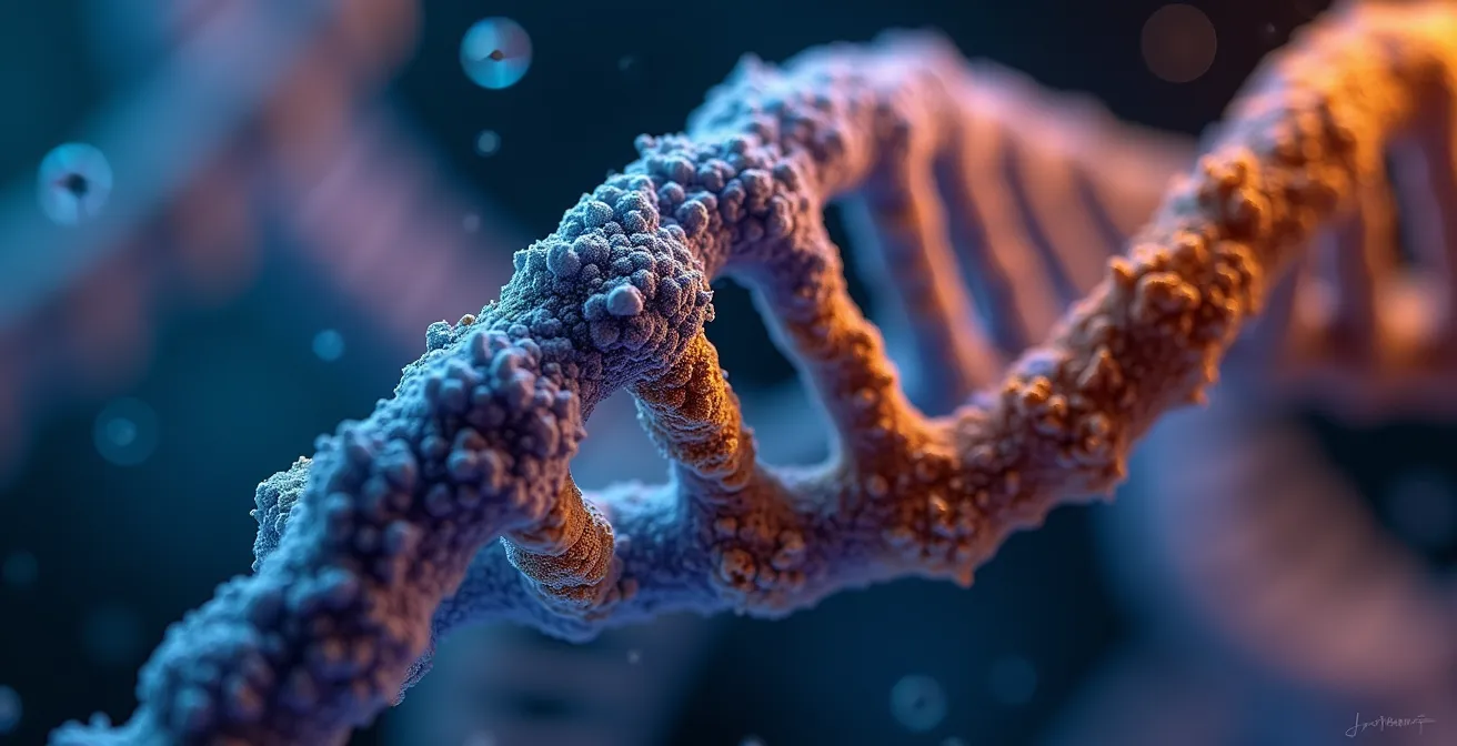 Vue macro détaillée de télomères à l'extrémité de chromosomes