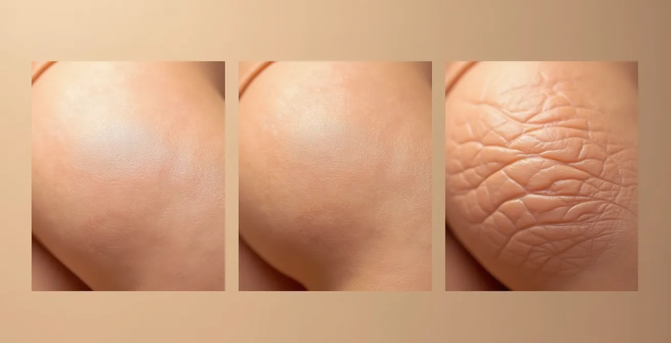 Vue macro détaillée montrant les différentes textures de peau représentant trois types de cellulite